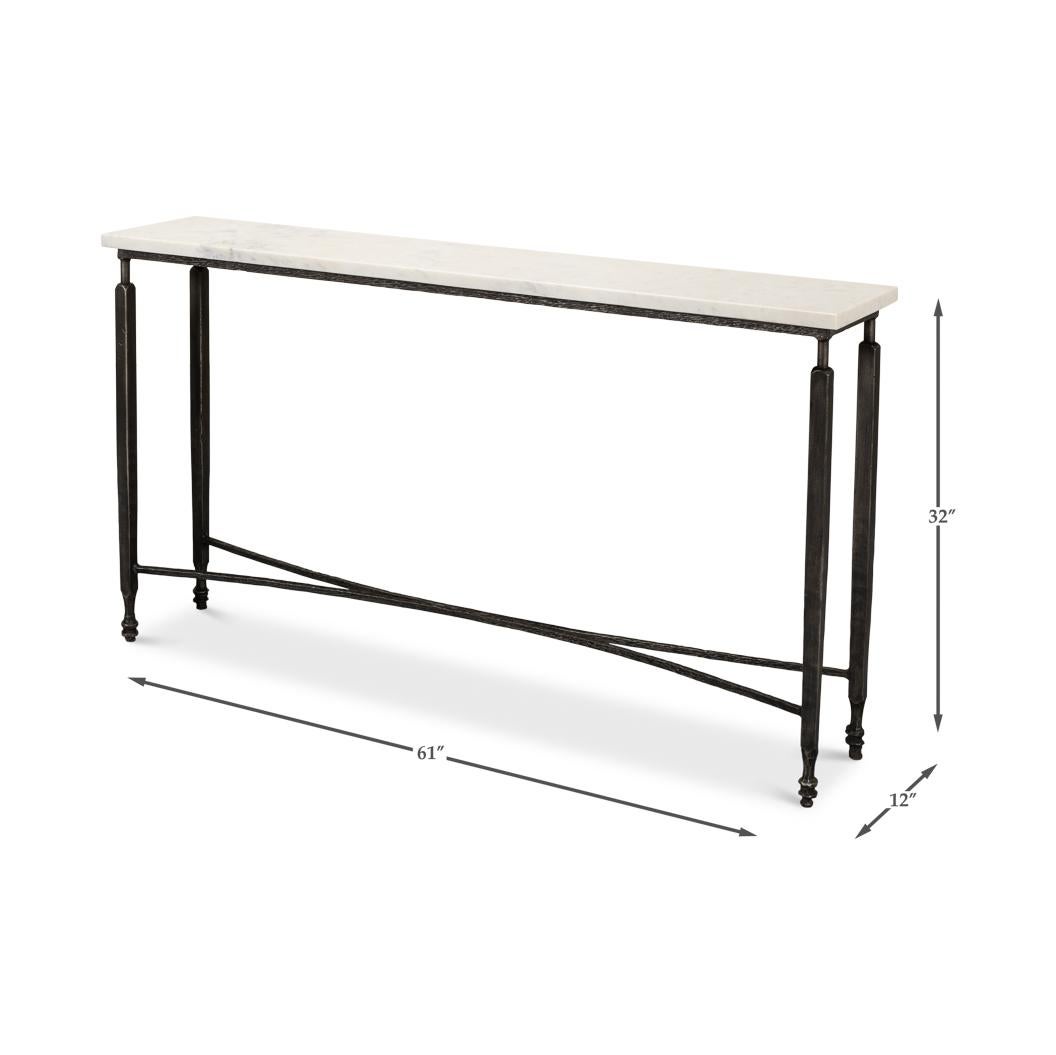 Narrow Minimalist Marble Top Console Table For Sale 5