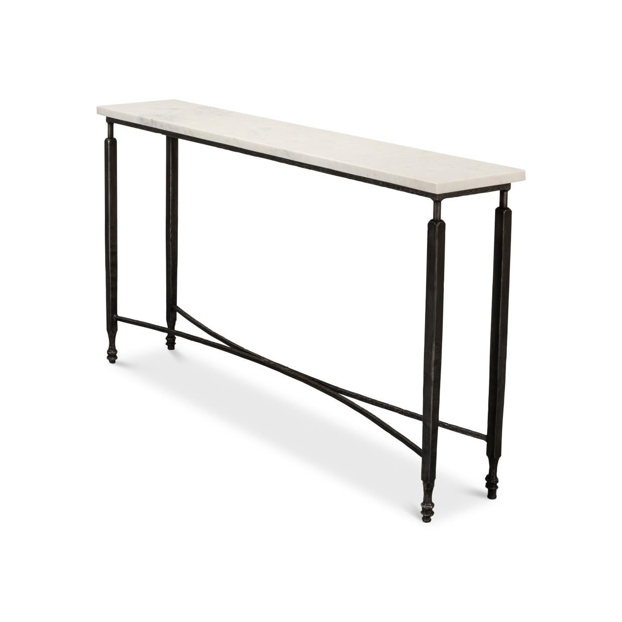 Narrow Minimalist Marble Top Console Table In New Condition For Sale In Westwood, NJ