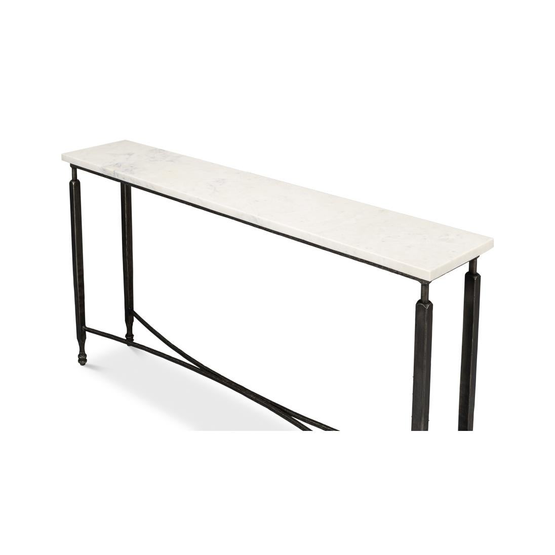 Contemporary Narrow Minimalist Marble Top Console Table For Sale