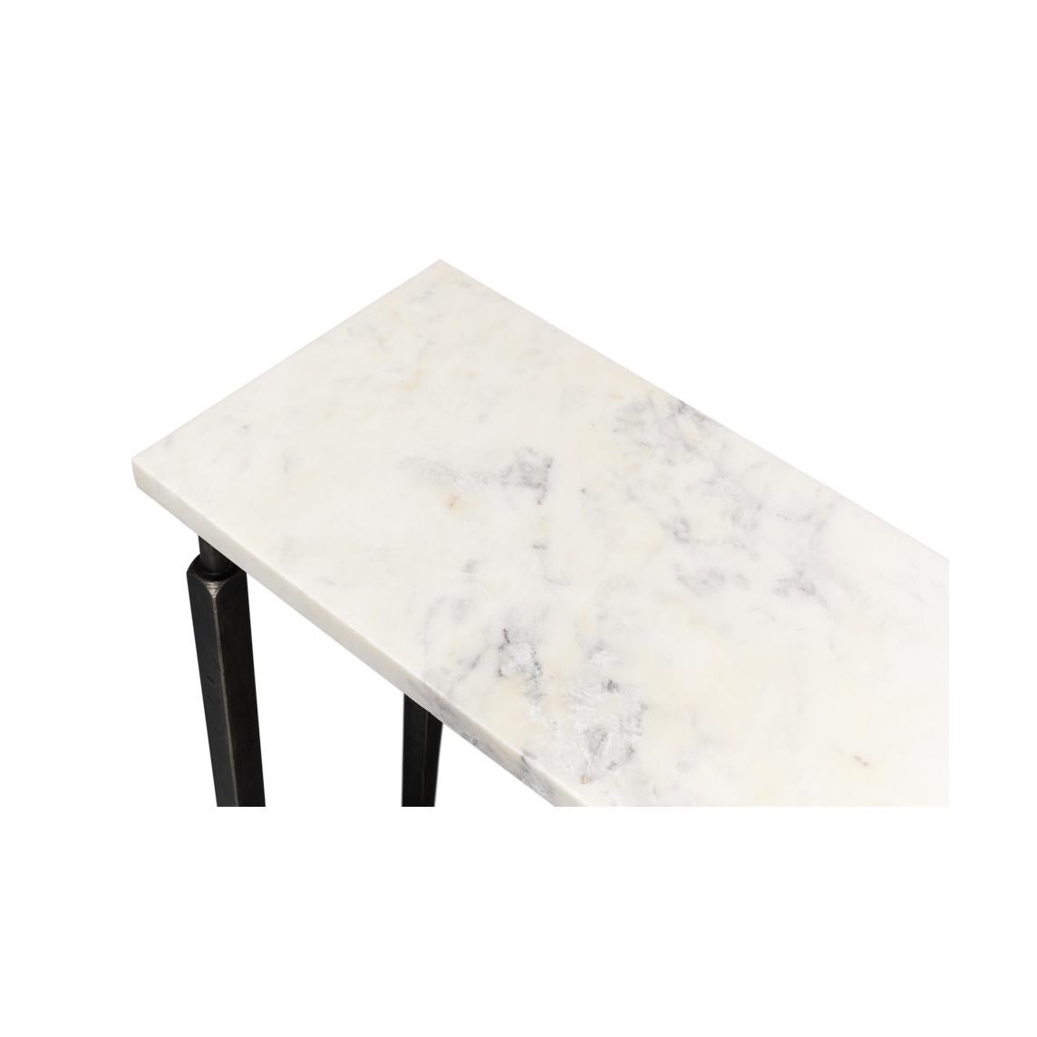Wrought Iron Narrow Minimalist Marble Top Console Table For Sale