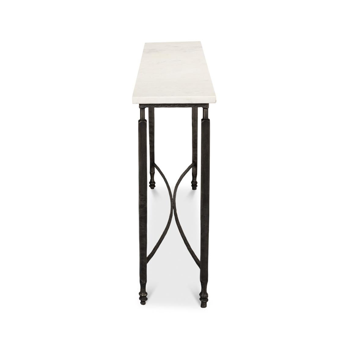 Narrow Minimalist Marble Top Console Table For Sale 2