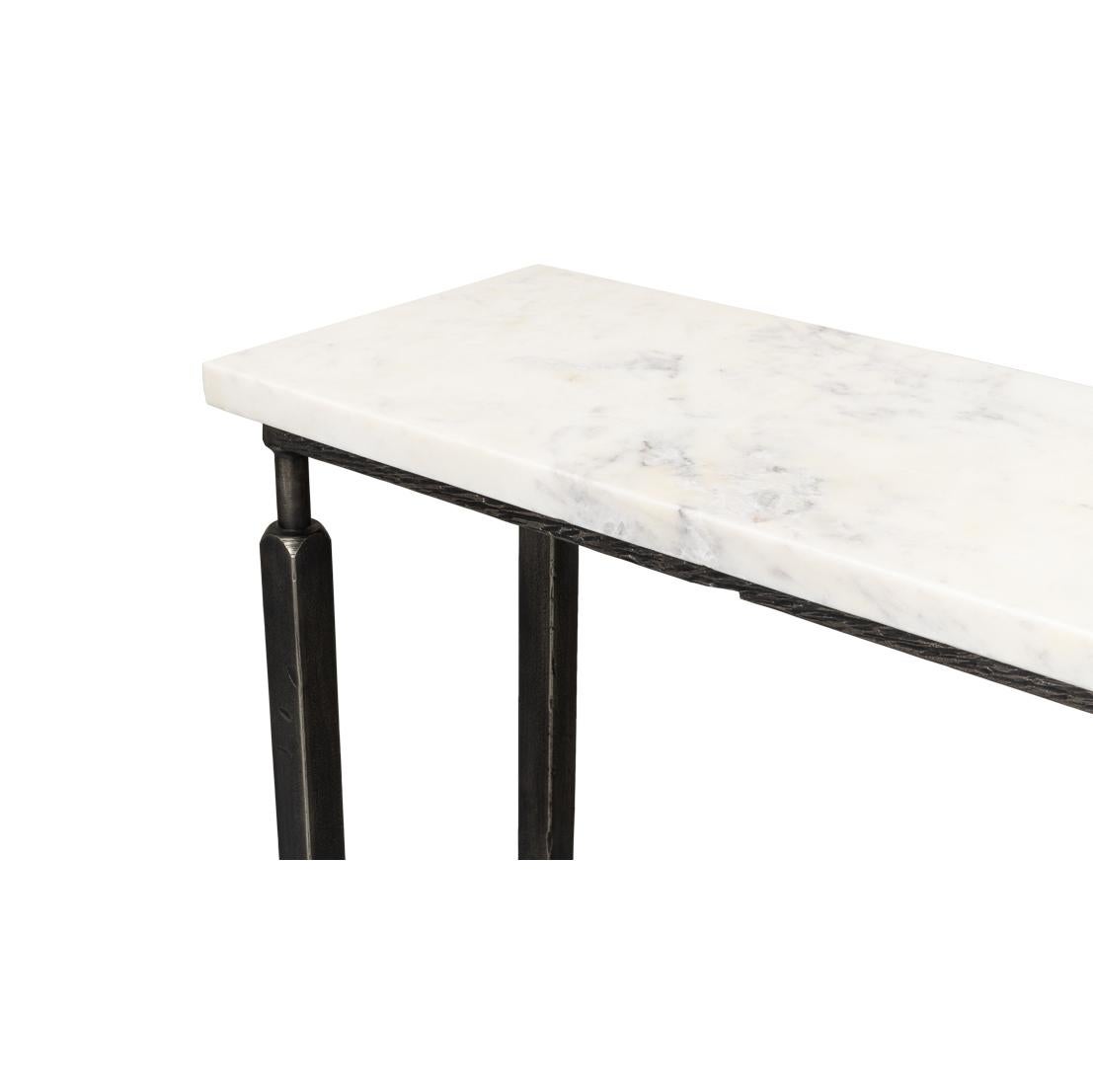 Narrow Minimalist Marble Top Console Table For Sale 3
