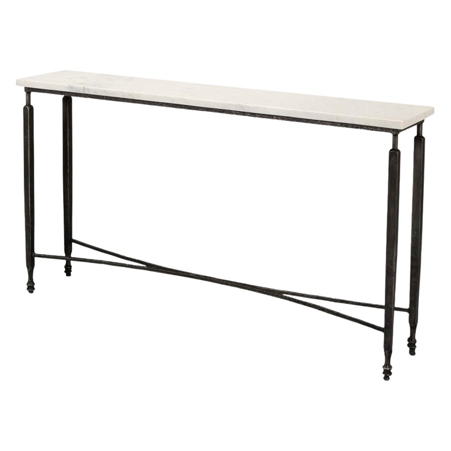 Narrow Minimalist Marble Top Console Table For Sale