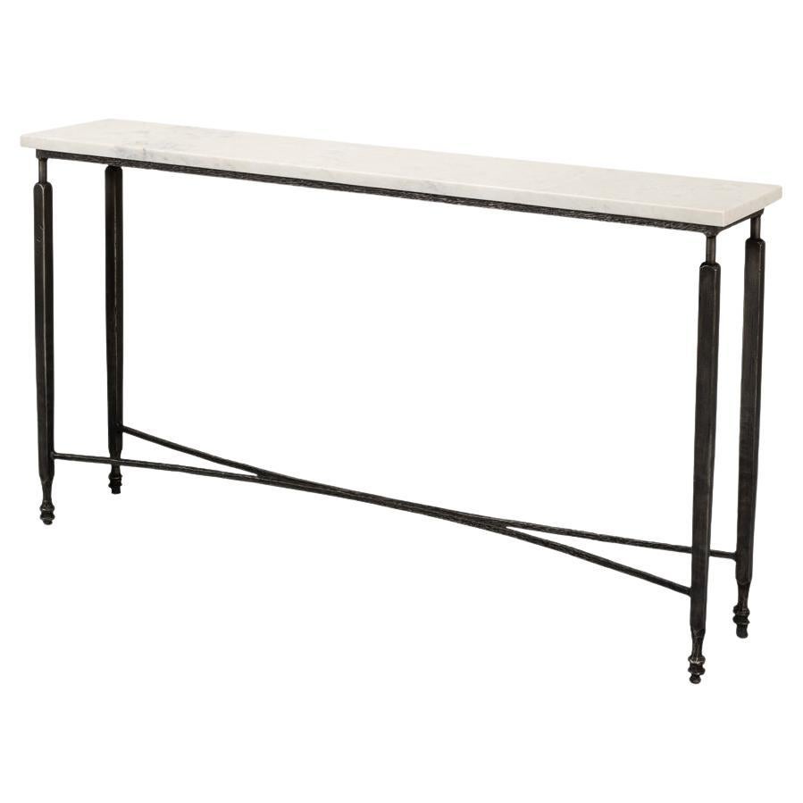 Narrow Minimalist Marble Top Console Table For Sale