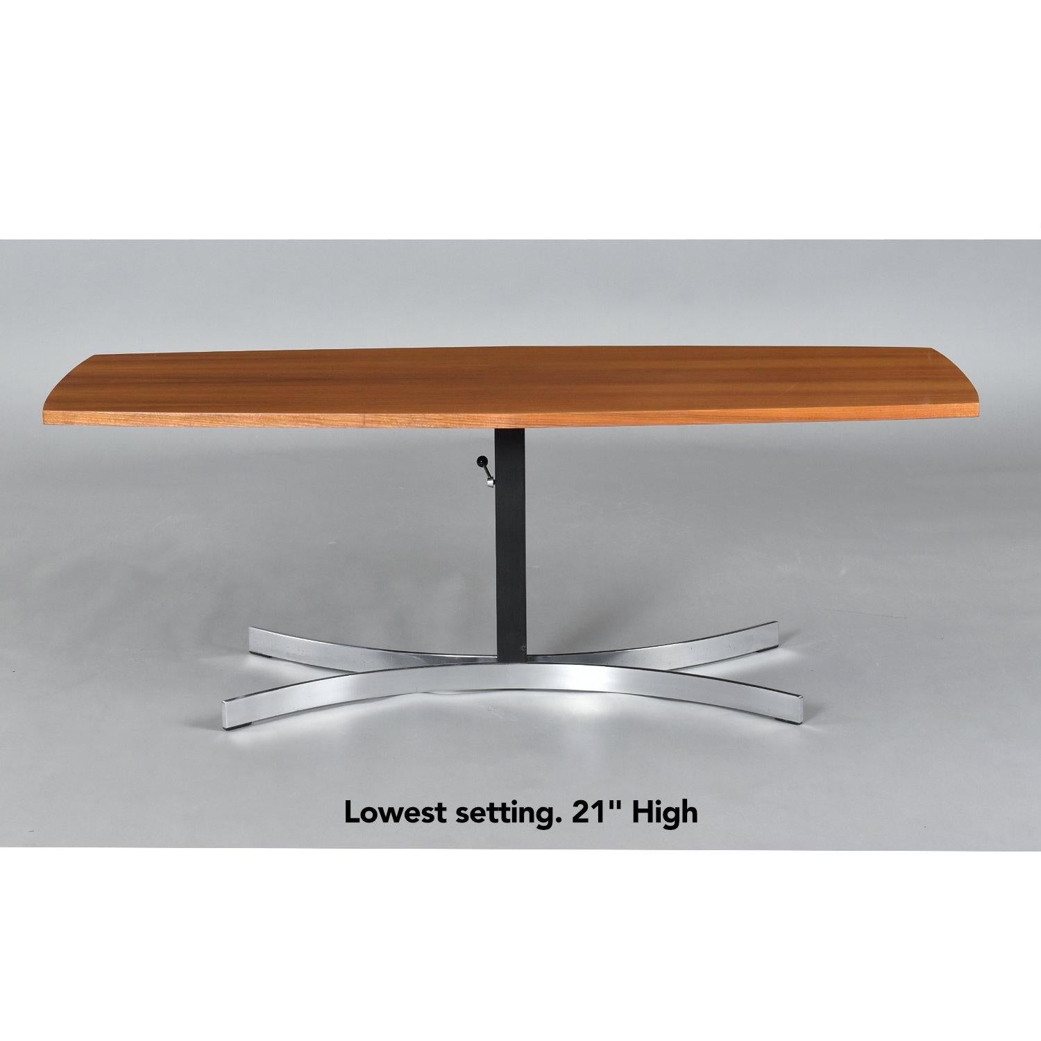 Mid-Century Modern Table basse moderne étroite et réglable en hauteur, convertie en table de salle à manger à 6 places en vente