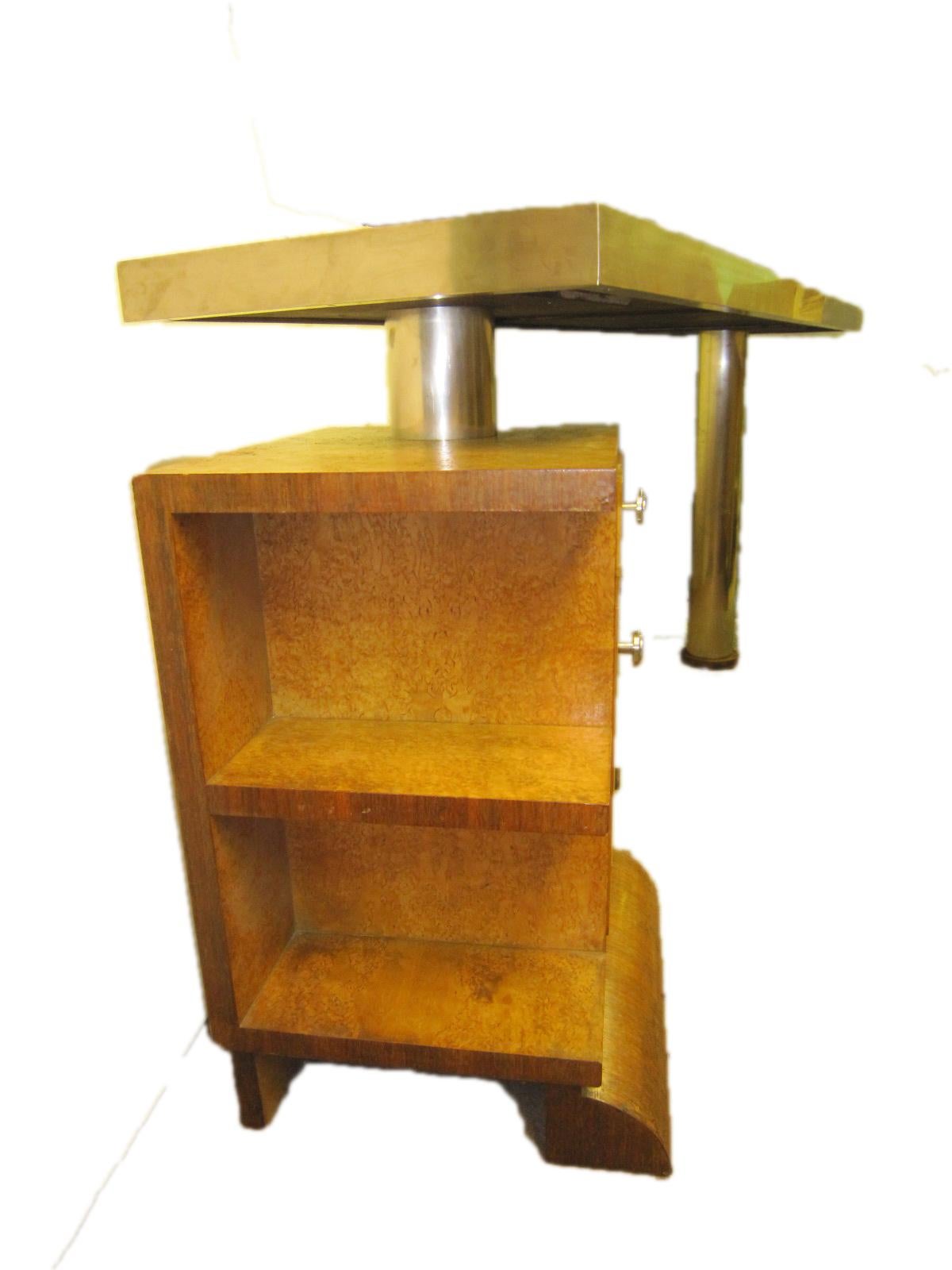 Schmaler modularer/ reversibler/ minimalistischer Schreibtisch in zweifarbigem Wood und Nickel im Angebot 4
