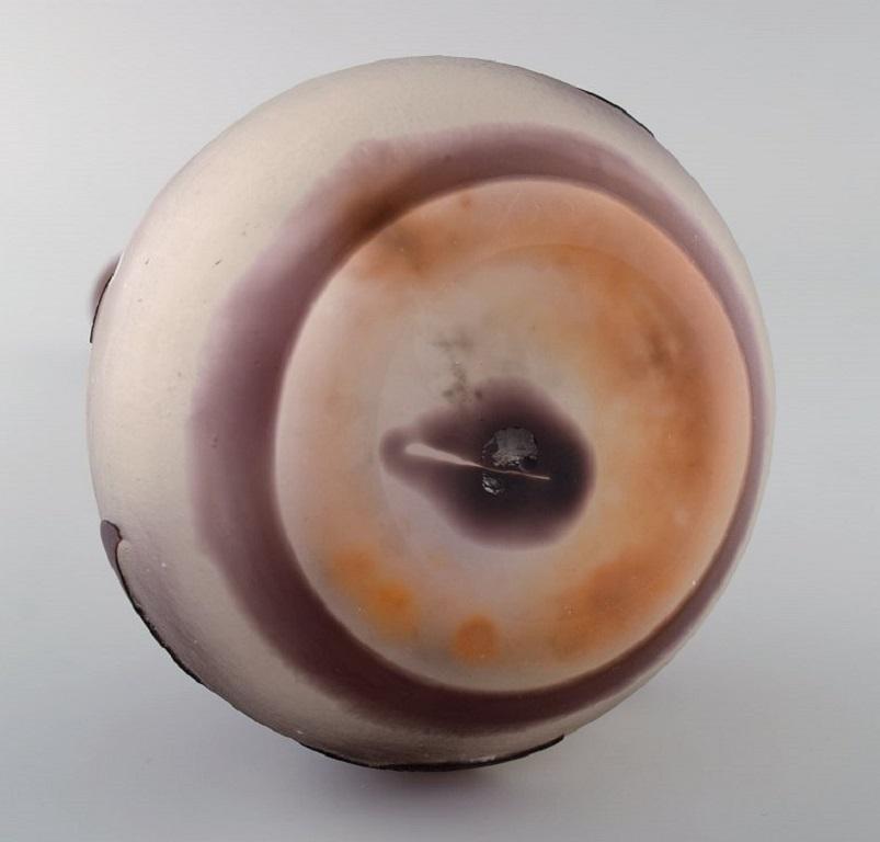 20th Century Narrow Neck Emile Gallé Vase in Frosted and Purple Art Glass, Early 20th C For Sale
