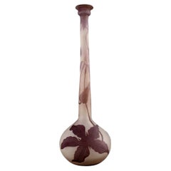 Narrow Neck Emile Gallé Vase in Frosted and Purple Art Glass, Early 20th C