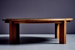 Narrow Oak Coffee Table with Slate Insert France, 1970s