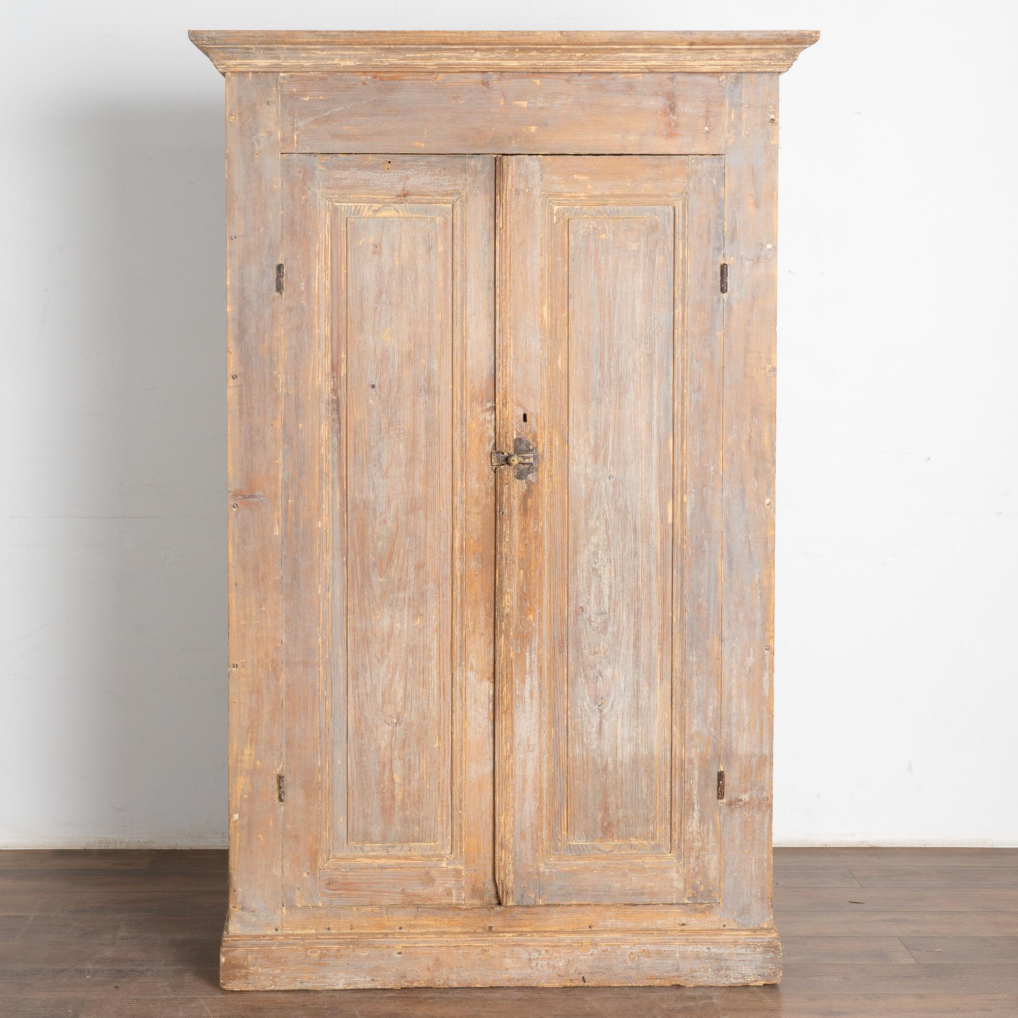 Country Narrow Original Gray Pine Armoire Cabinet from Sweden, circa 1800-40