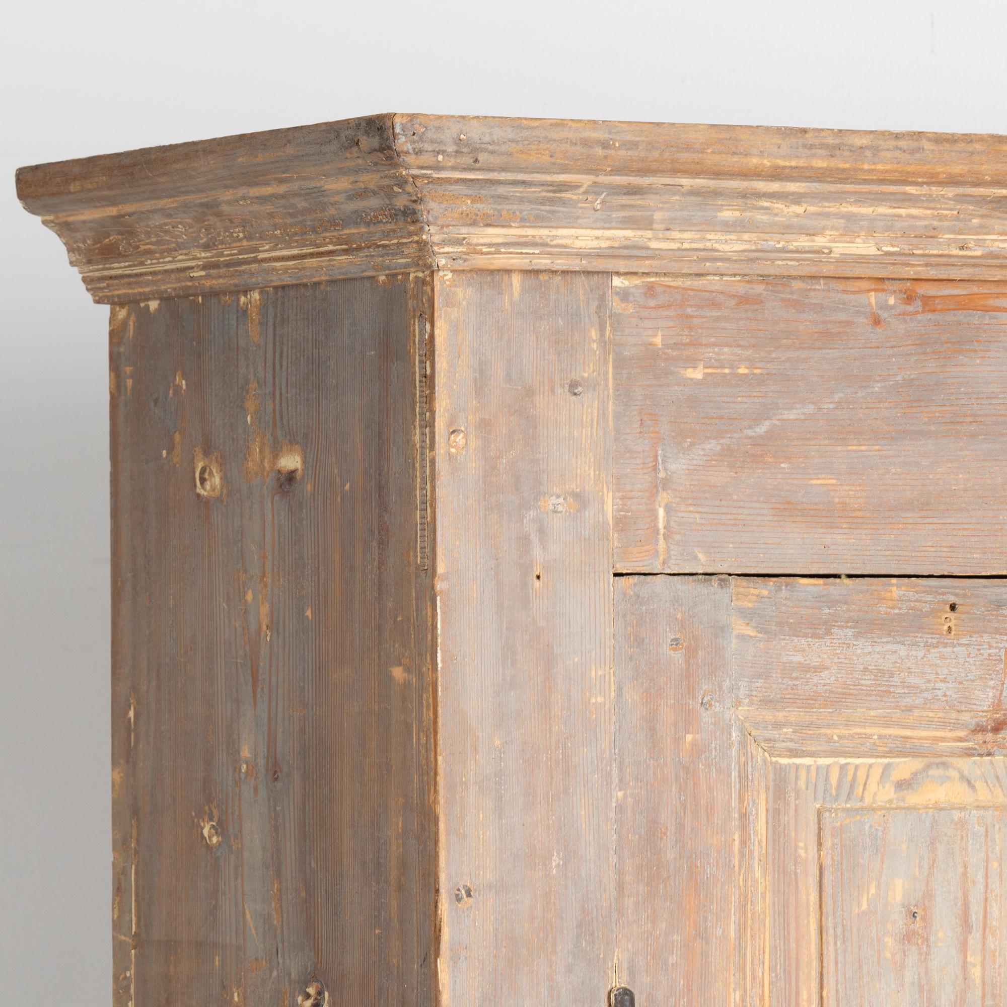 Swedish Narrow Original Gray Pine Armoire Cabinet from Sweden, circa 1800-40