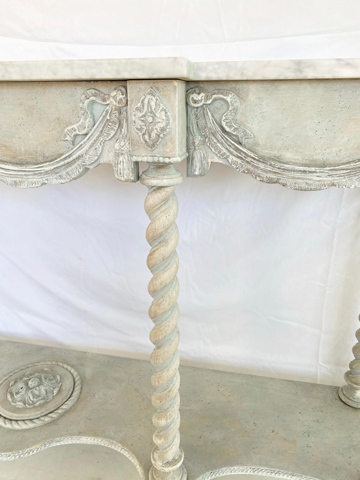 Narrow Painted Console with Carrara Marble Top 2