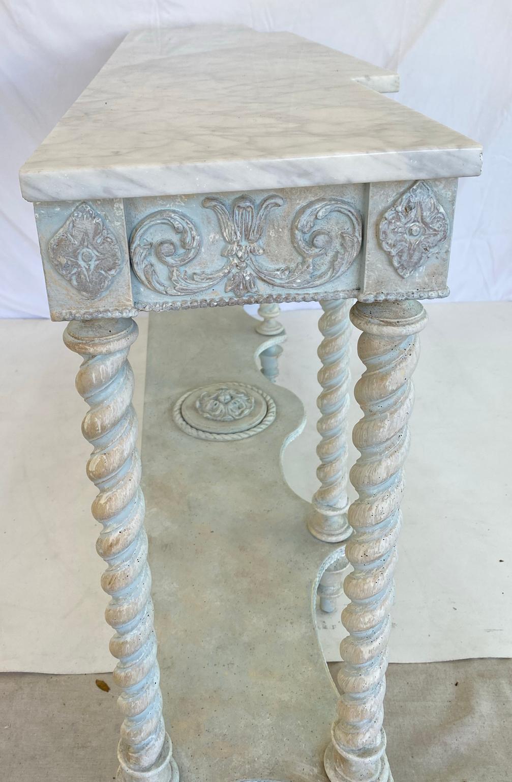 Narrow Painted Console with Carrara Marble Top 3