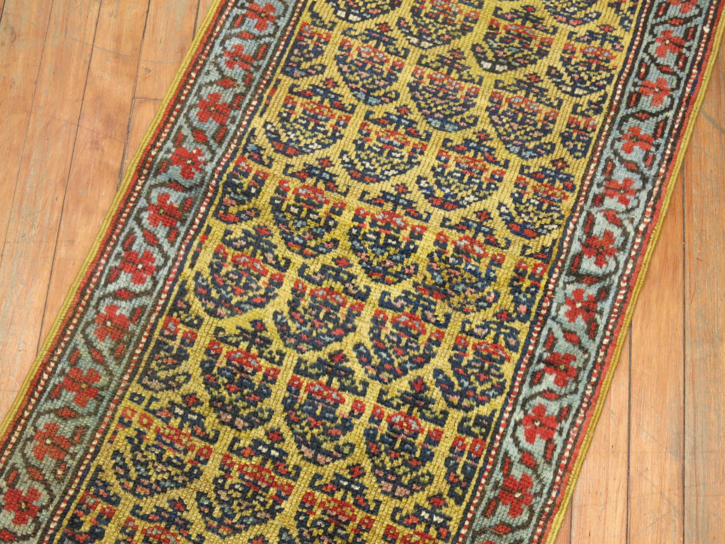 Persian Narrow Paisley Yellow Antique Runner For Sale