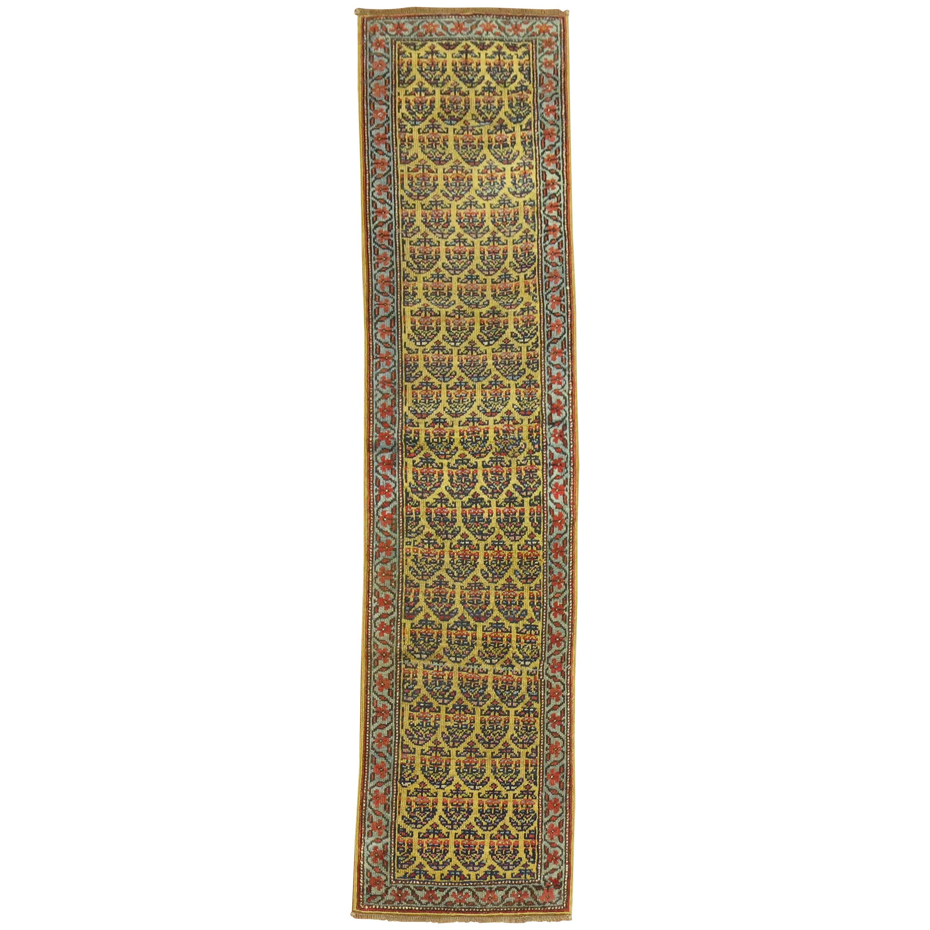 Narrow Paisley Yellow Antique Runner For Sale