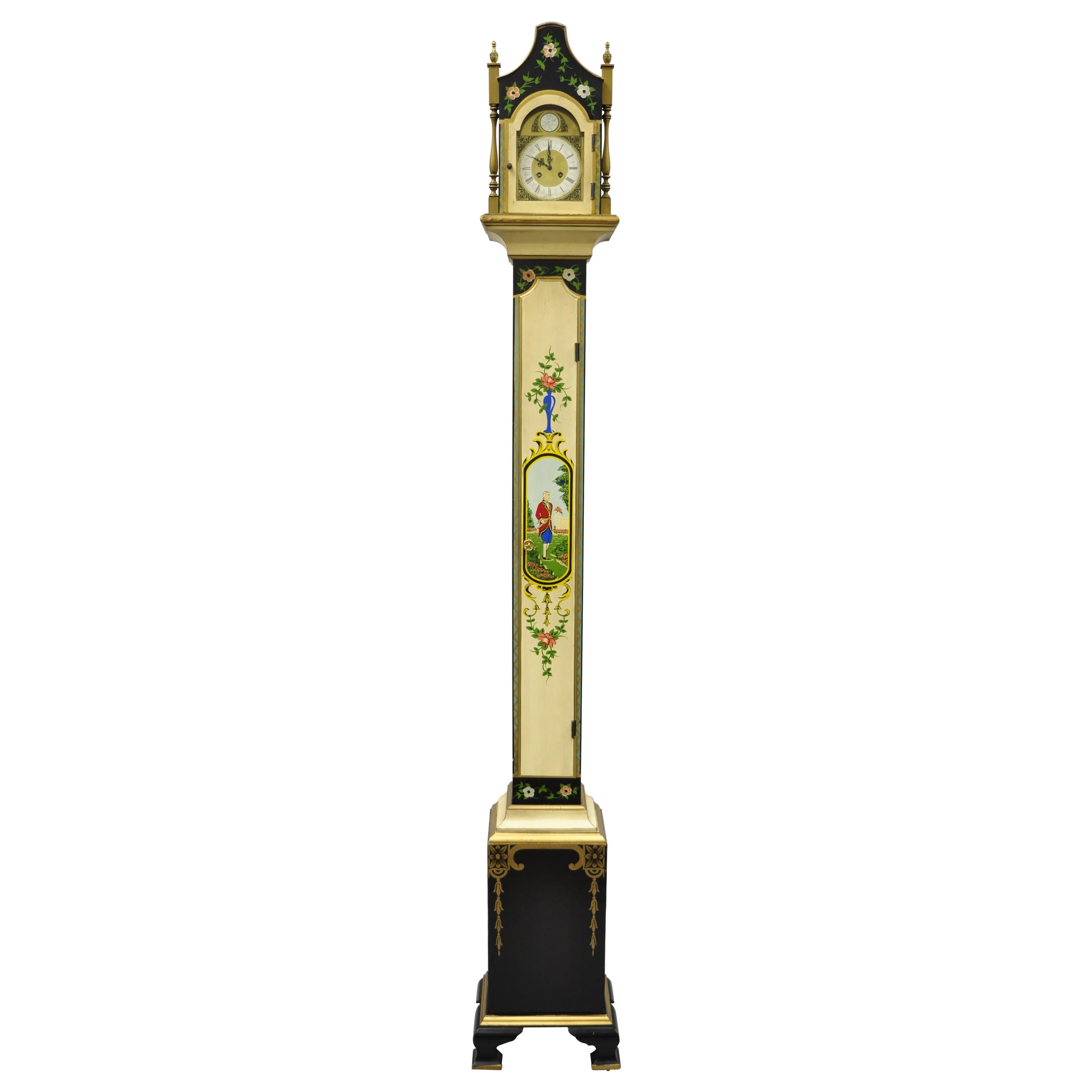 Narrow Pencil Grandmother Clock by Colonial Mfg Co Hand Painted Adams Style Case