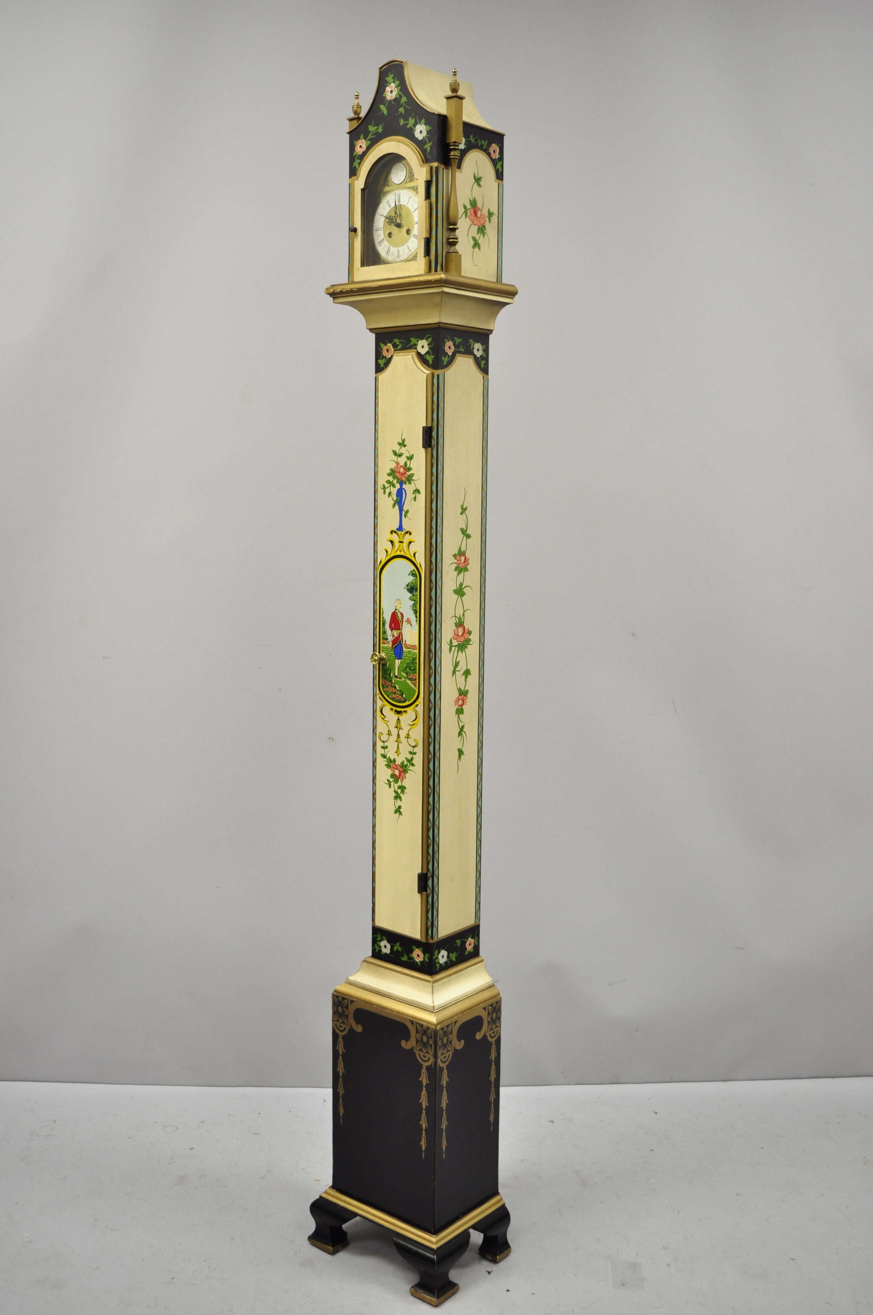 Narrow Pencil Grandmother Clock by Colonial Mfg Co Hand Painted Adams Style Case 2