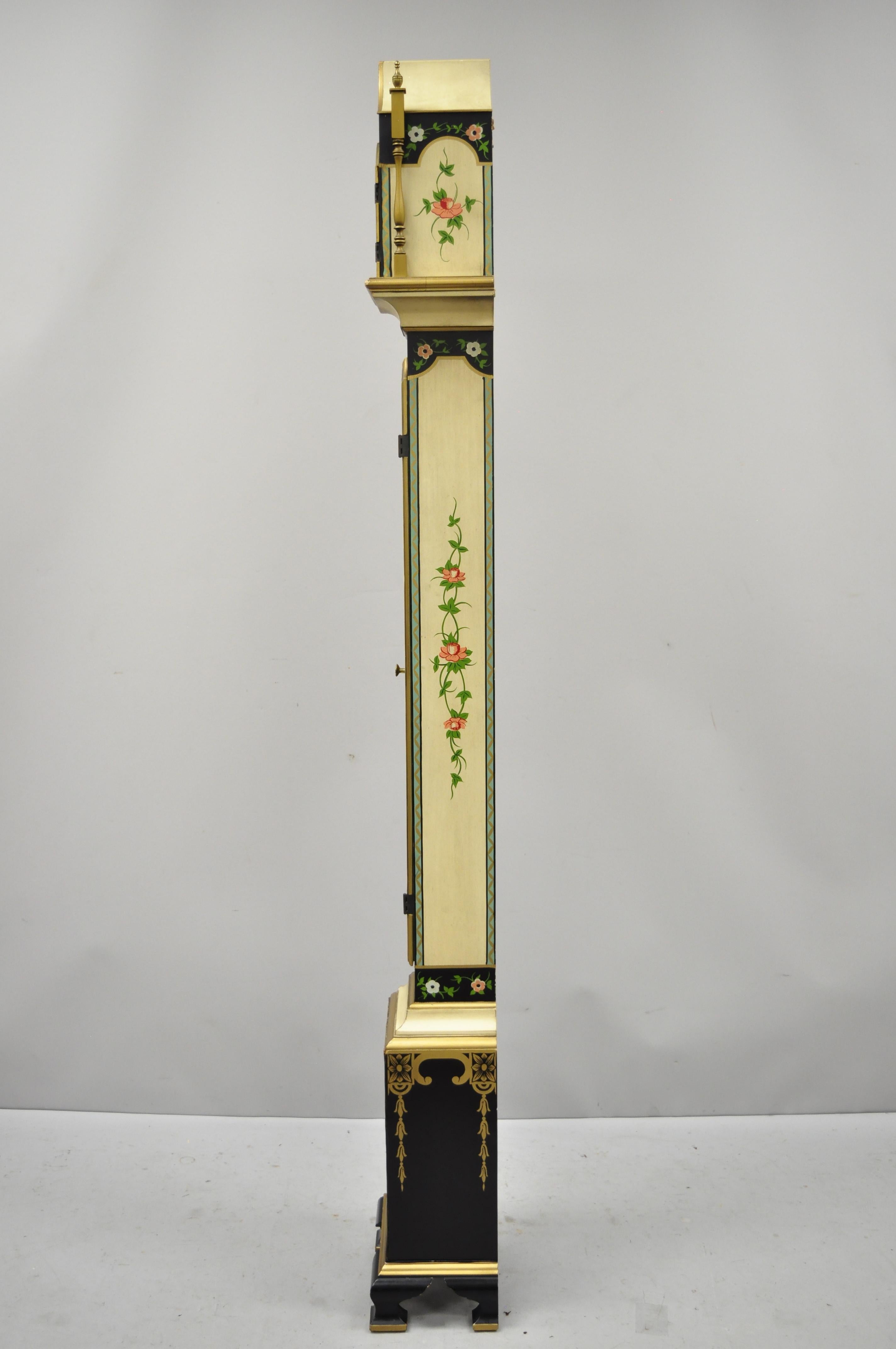 American Narrow Pencil Grandmother Clock by Colonial Mfg Co Hand Painted Adams Style Case