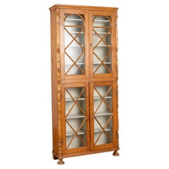 Narrow Pine Bookcase Display Cabinet, Denmark circa 1860-80