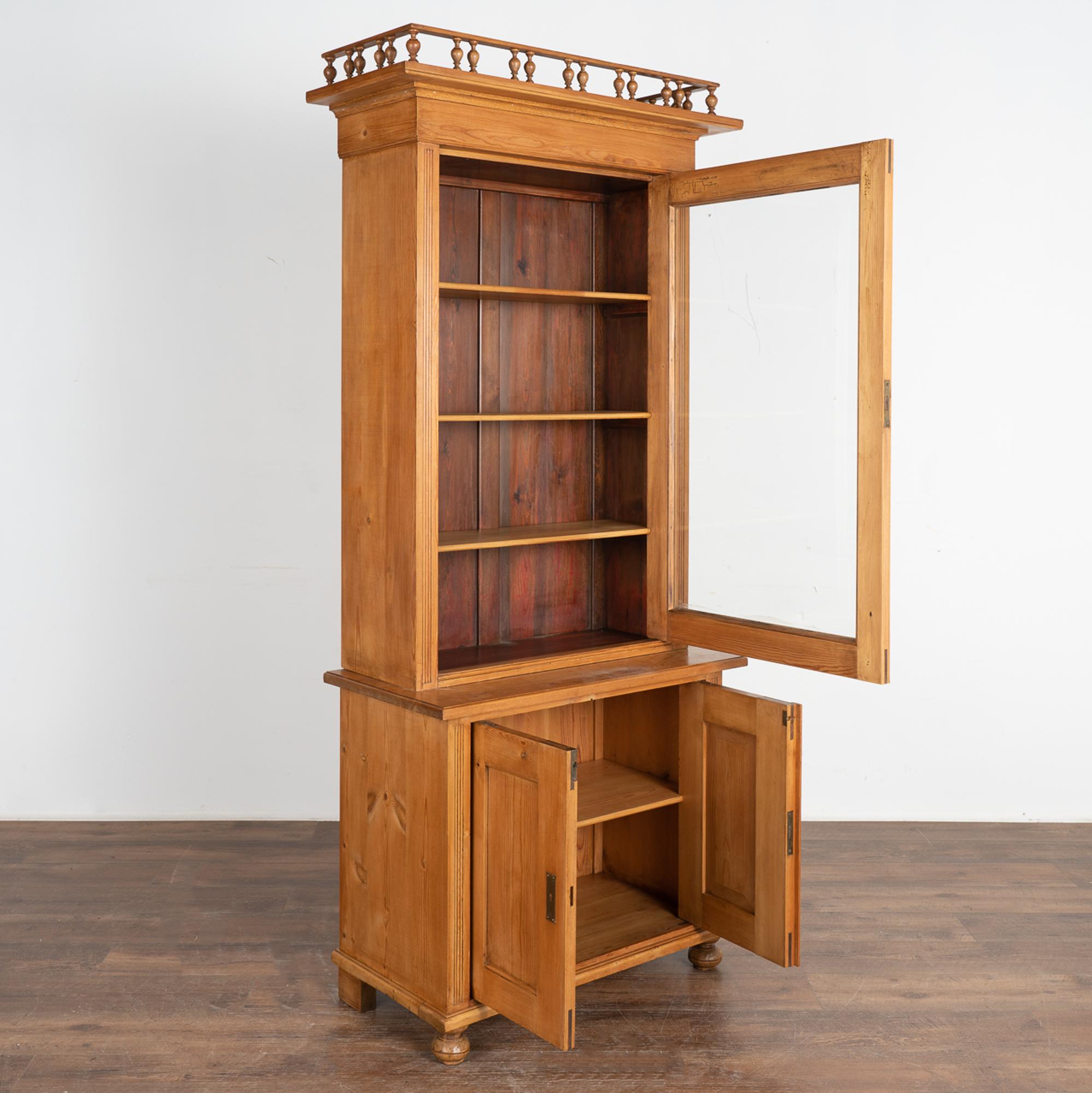 Country Narrow Pine Bookcase Display Cabinet, Denmark circa 1900 For Sale