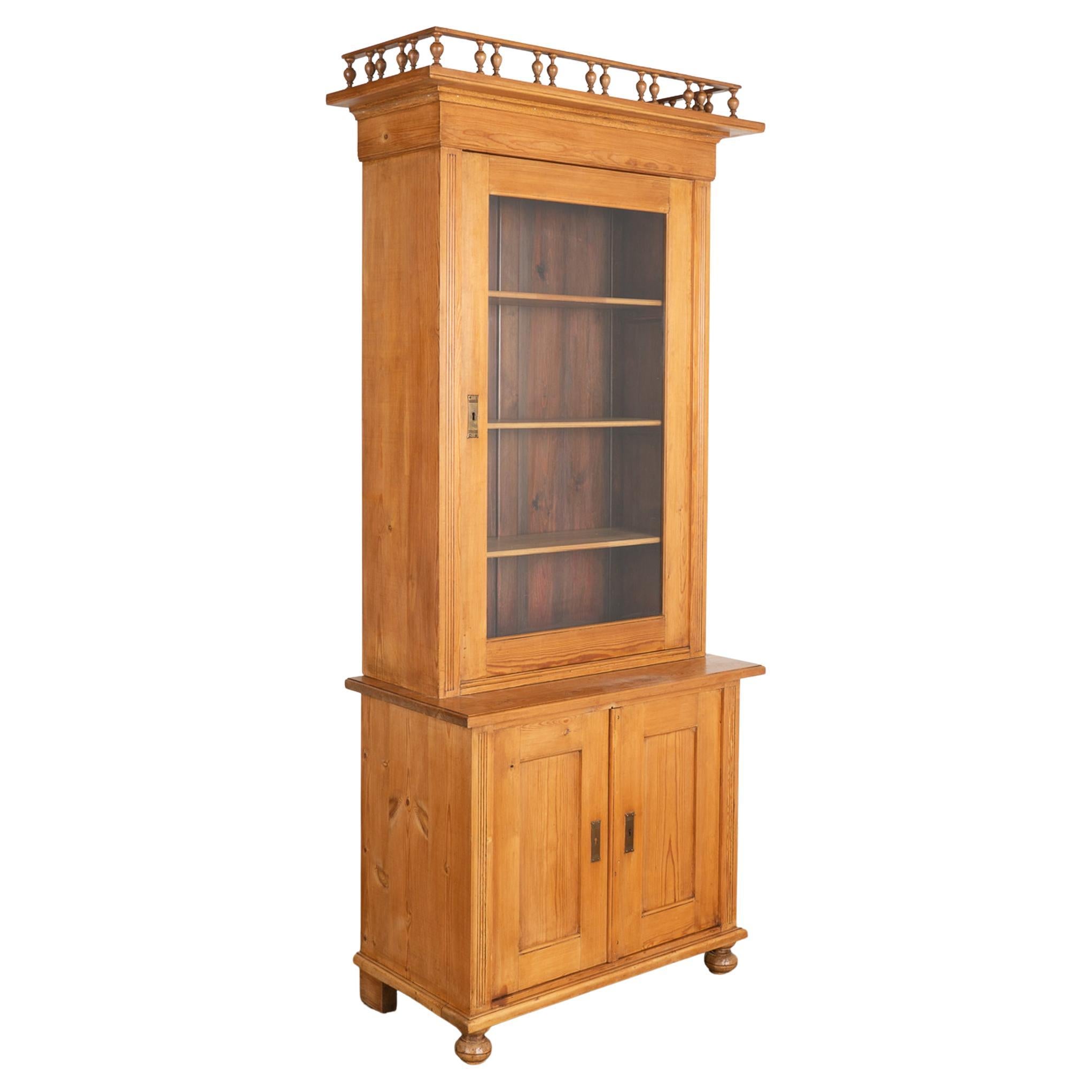 Narrow Pine Bookcase Display Cabinet, Denmark circa 1900 For Sale