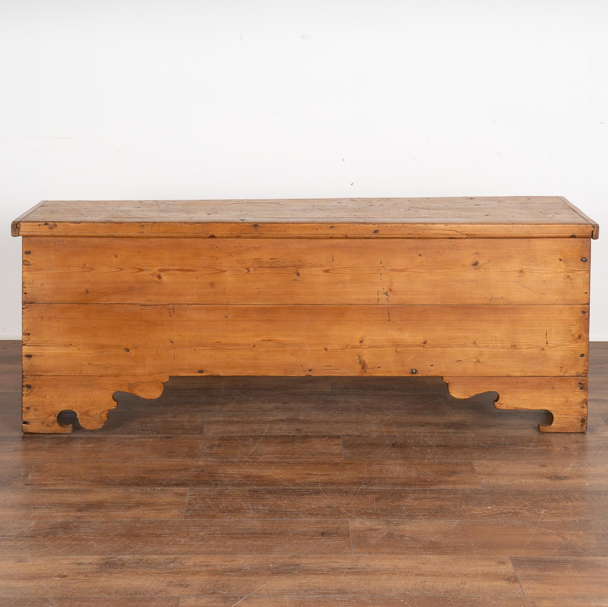 Country Narrow Pine Trunk or Bench with Storage, Sweden, circa 1840-1860