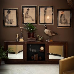 Mirrored Door Shallow Console Bar or Hanging Cabinet