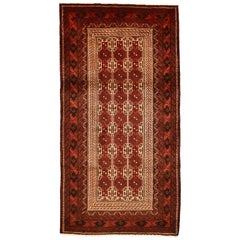Antique 1910s Persian Balouchi Rug, Red & Gold, 3x7