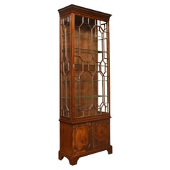 Narrow Regency Style Walnut Glazed Display Cabinet