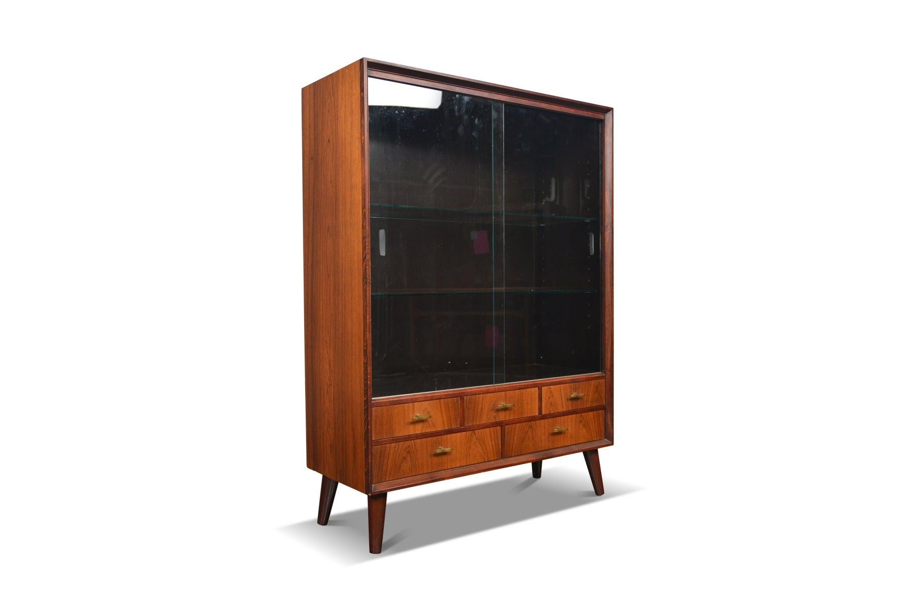 Mid-Century Modern Narrow Rosewood Cupboard with Smoked Glass Doors