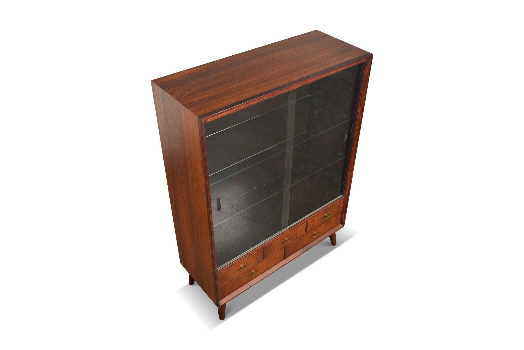 Danish Narrow Rosewood Cupboard with Smoked Glass Doors