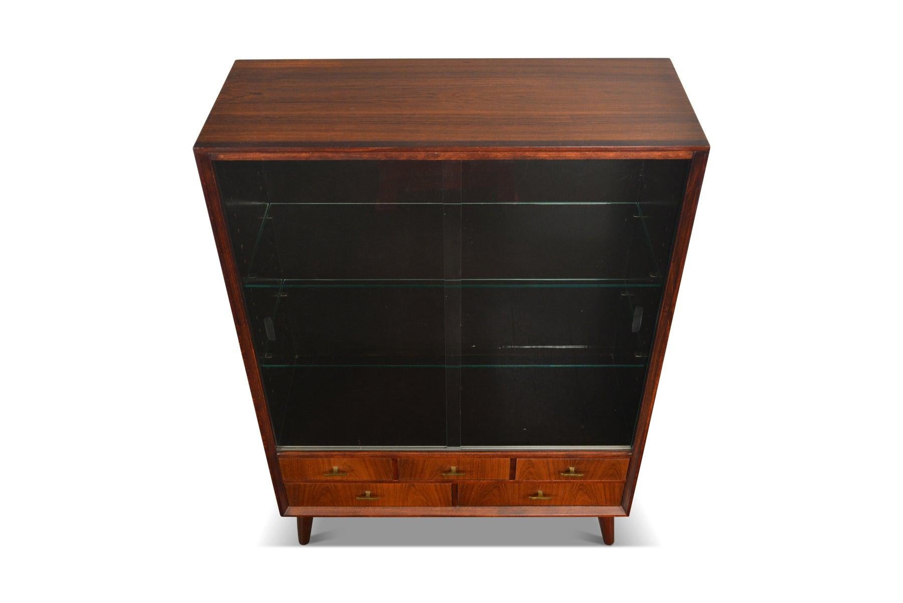 20th Century Narrow Rosewood Cupboard with Smoked Glass Doors