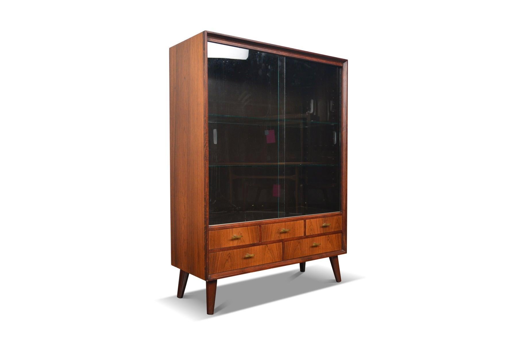 Narrow Rosewood Cupboard with Smoked Glass Doors 1