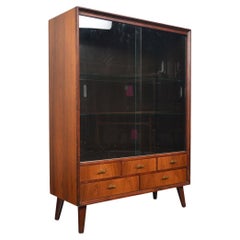 Narrow Rosewood Cupboard with Smoked Glass Doors