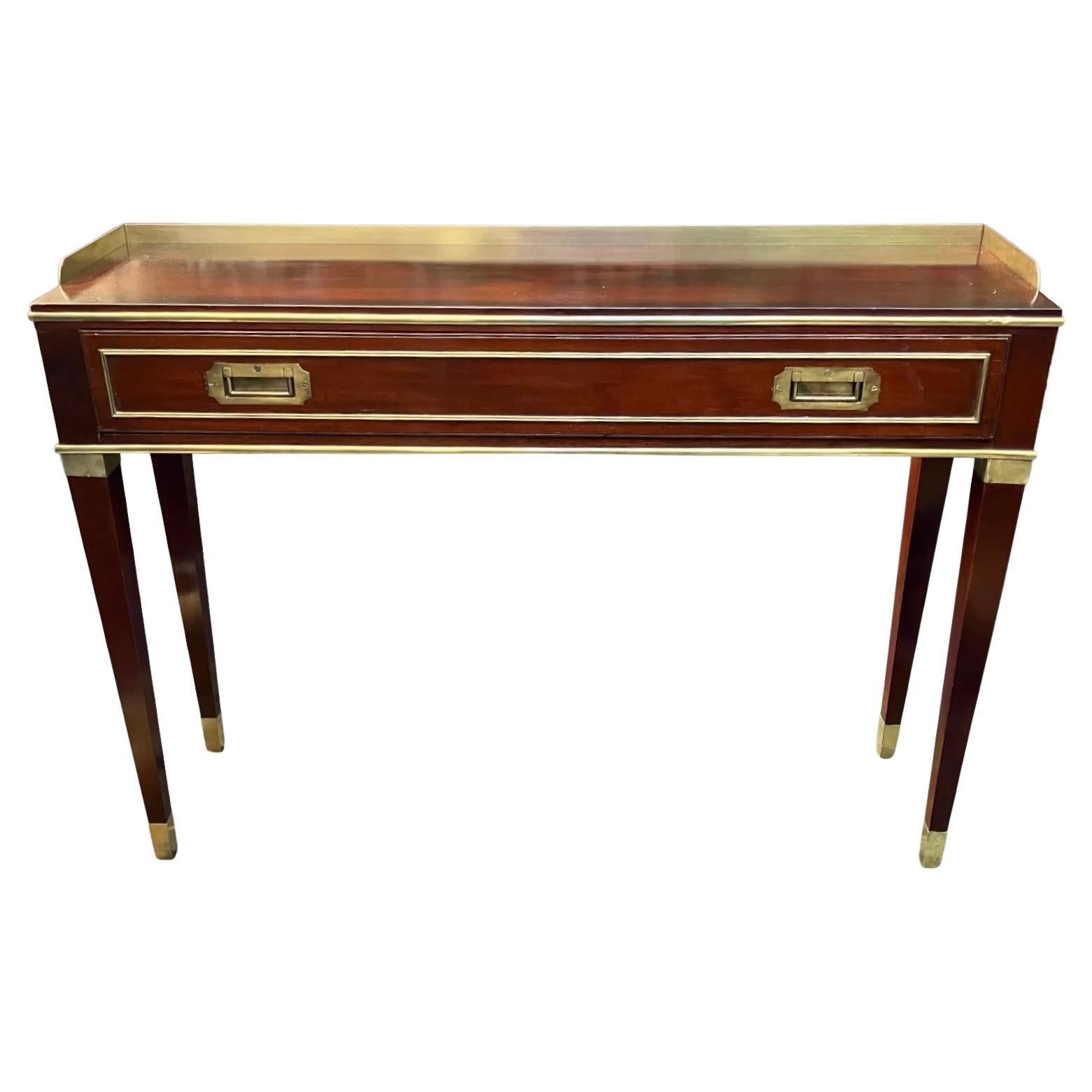 English Campaign Style Mahogany Console Table of Narrow Proportions, Circa 1930 For Sale