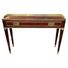 Antique English Campaign Style Mahogany Console Table of Narrow Proportions, Circa 1930