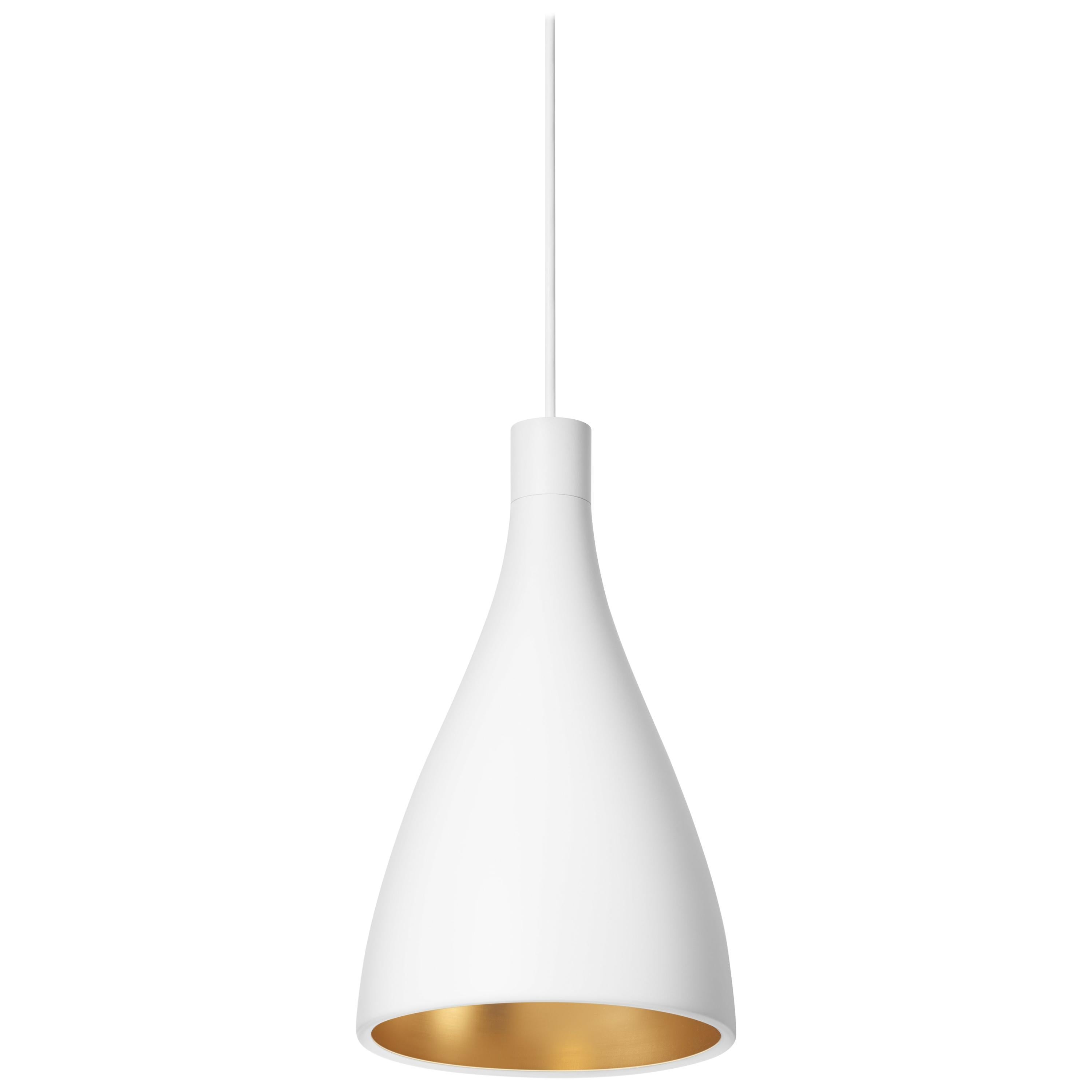 Narrow Swell Pendant Light in White and Brass by Pablo Designs For Sale