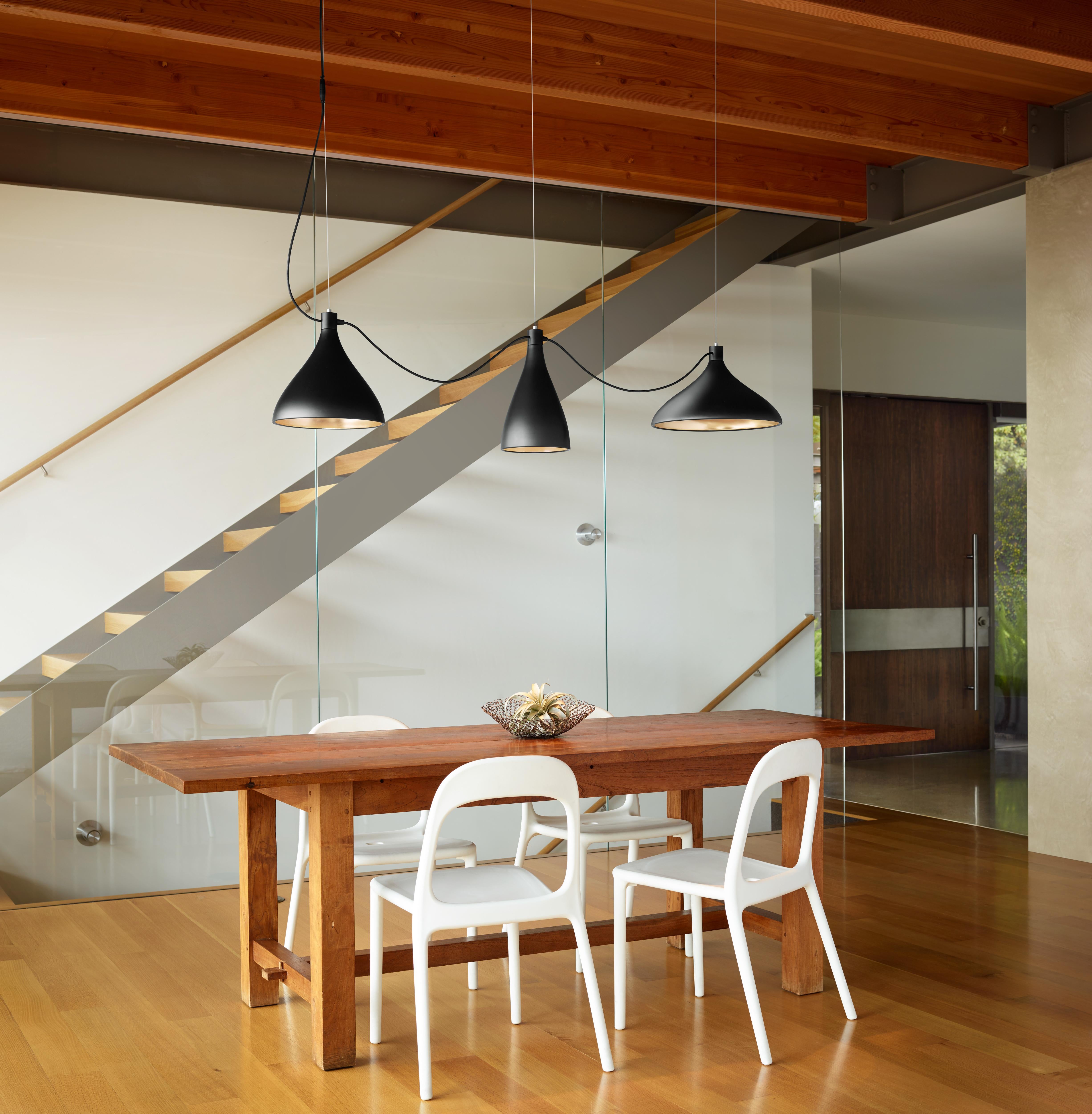 Americano Lampada a sospensione a corda Narrow Swell in nero e ottone di Pablo Designs in vendita