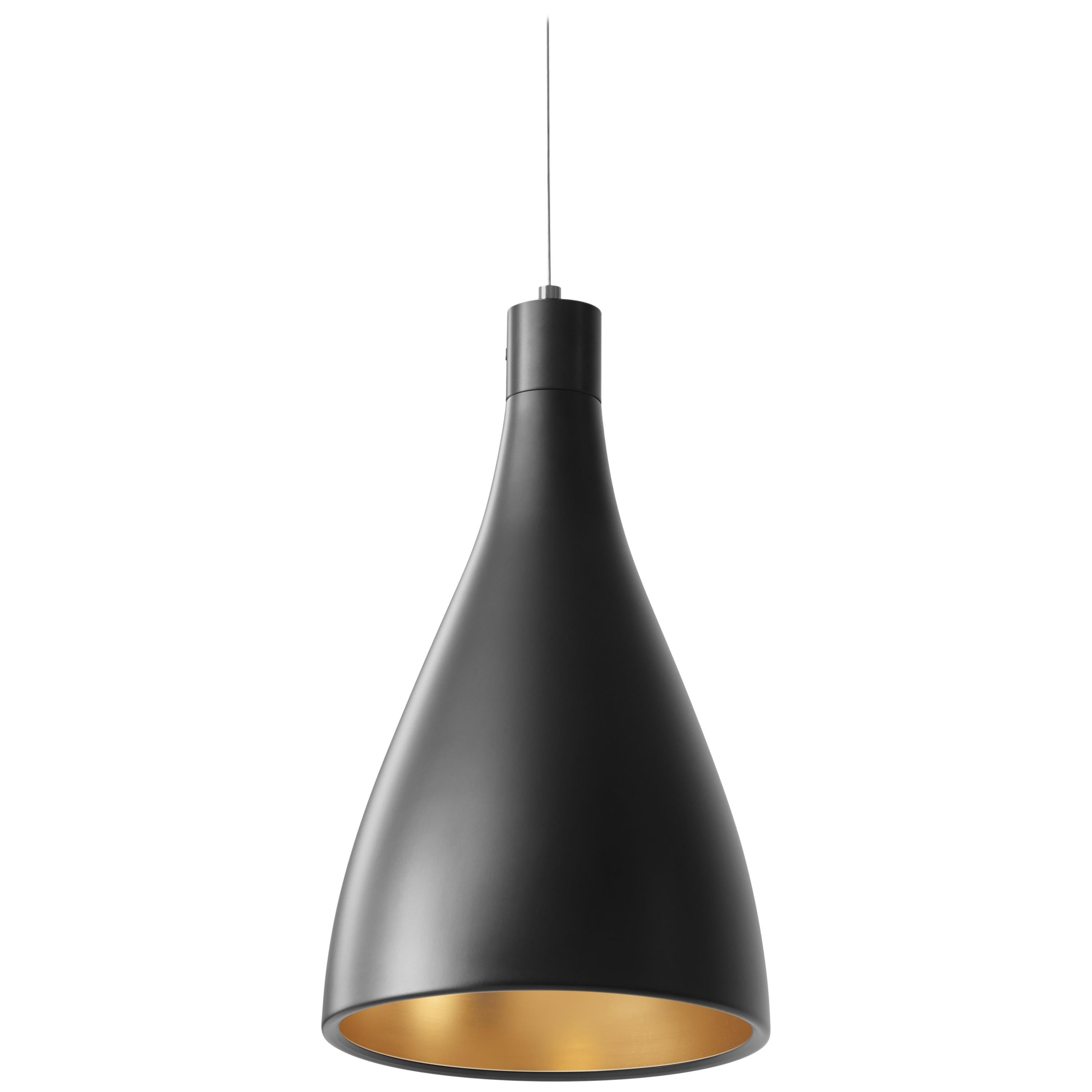 Narrow Swell String Pendant Light in Black and Brass by Pablo Designs For Sale