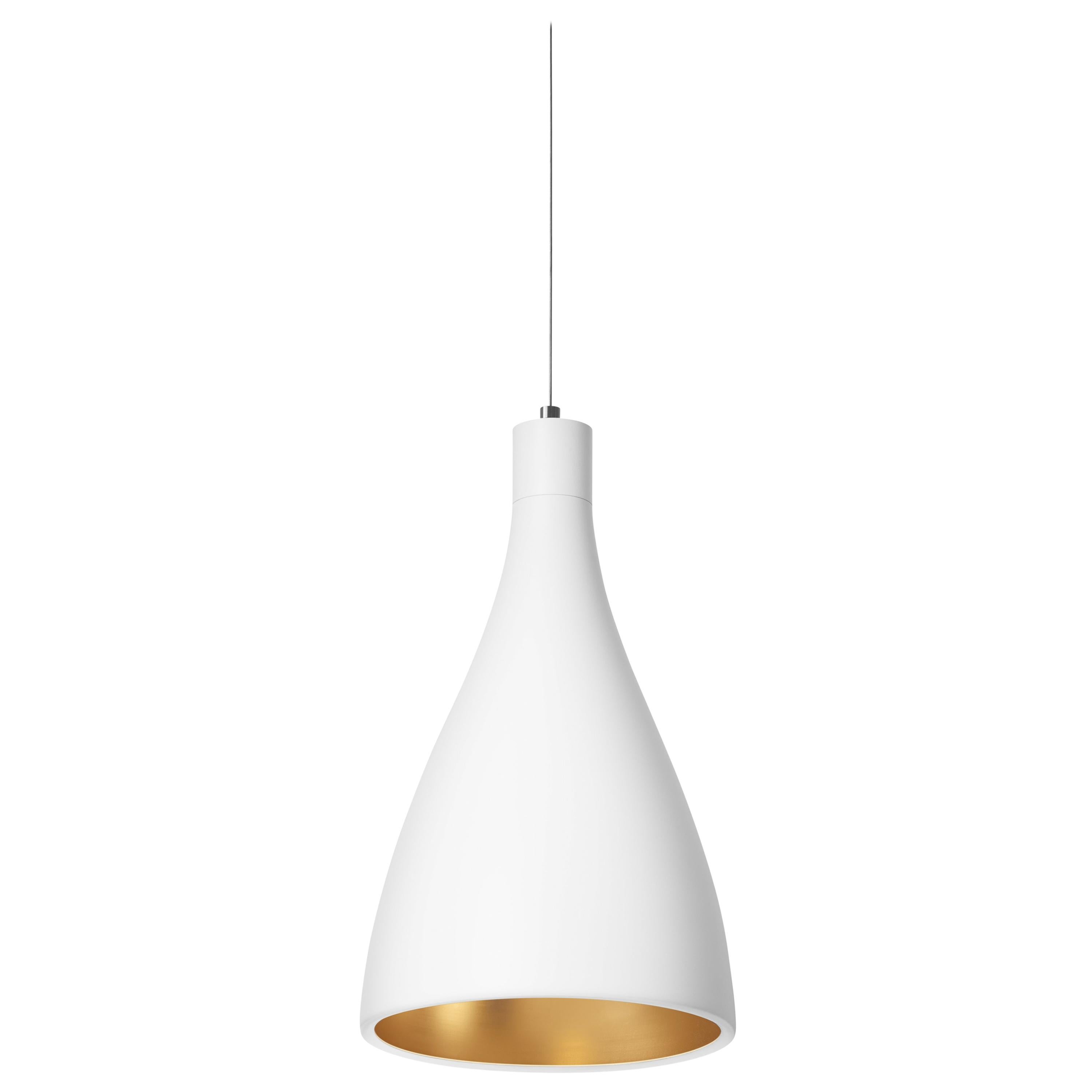 Narrow Swell String Pendant Light in White and Brass by Pablo Designs For Sale