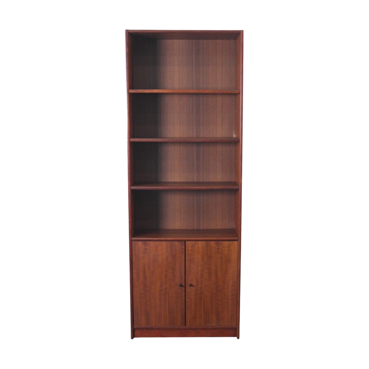 Narrow + Tall Danish Teak Bookcase With Lower Doors