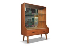 Narrow Teak + Glass Mirror Backed Bookcase / Bar