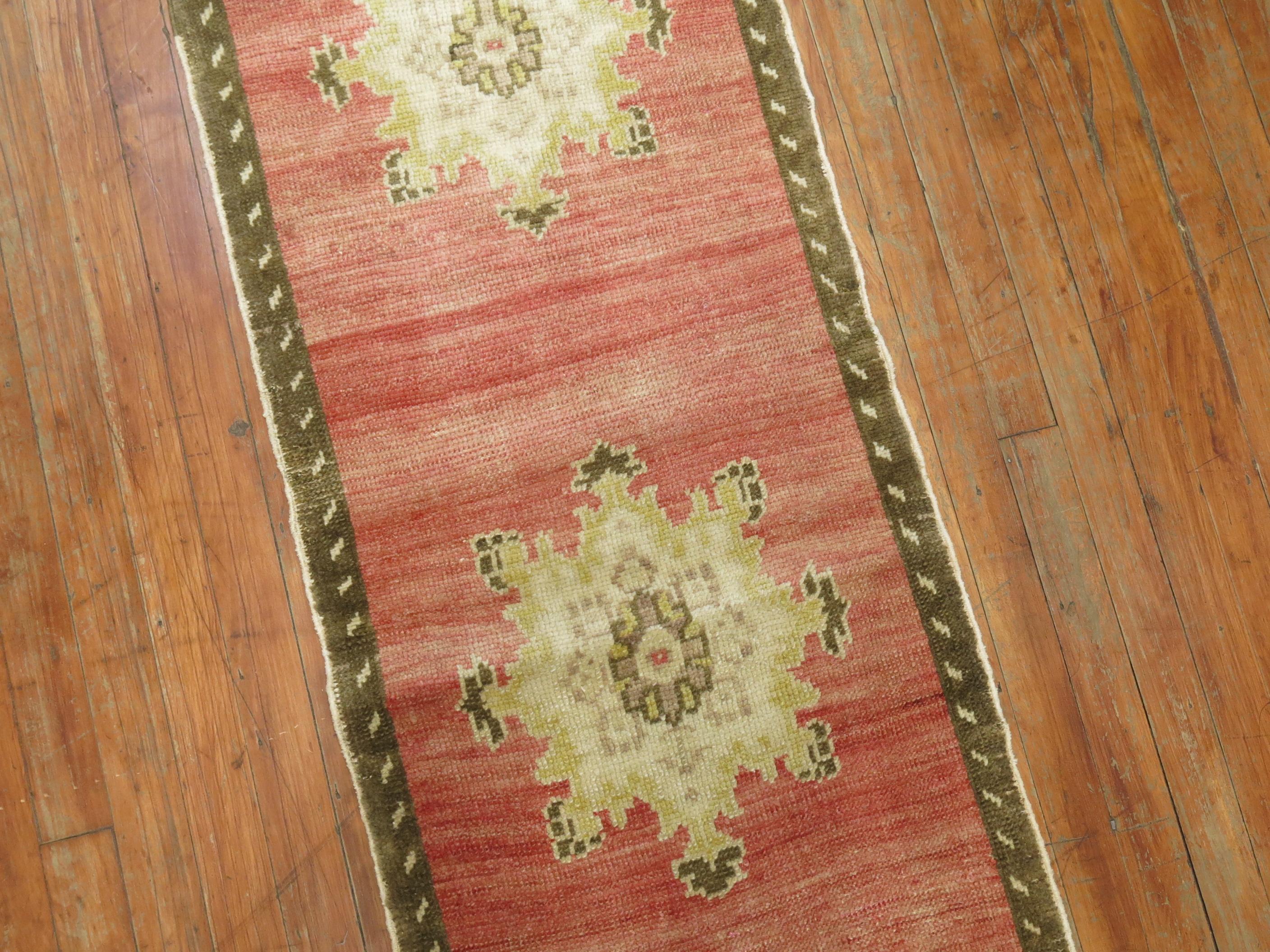 Hand-Woven Zabihi Collection Floral Vintage Narrow Turkish Runner For Sale