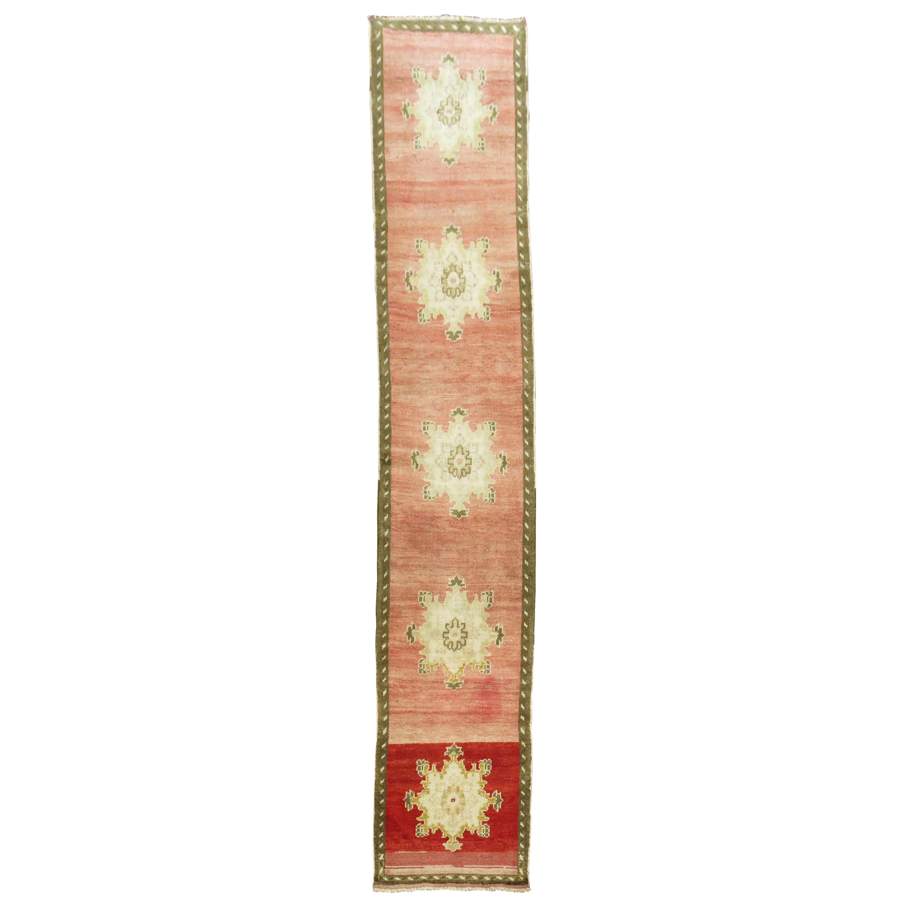 Zabihi Collection Floral Vintage Narrow Turkish Runner For Sale