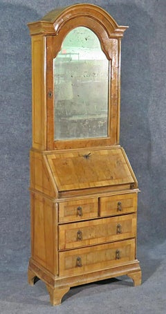 Narrow Venetian Italian Circassian Walnut Mirrored Secretary Desk, circa 1930