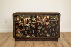 Narrow Vintage Chinoiserie Cabinet, Hand-Painted Wood, USA, 1970s