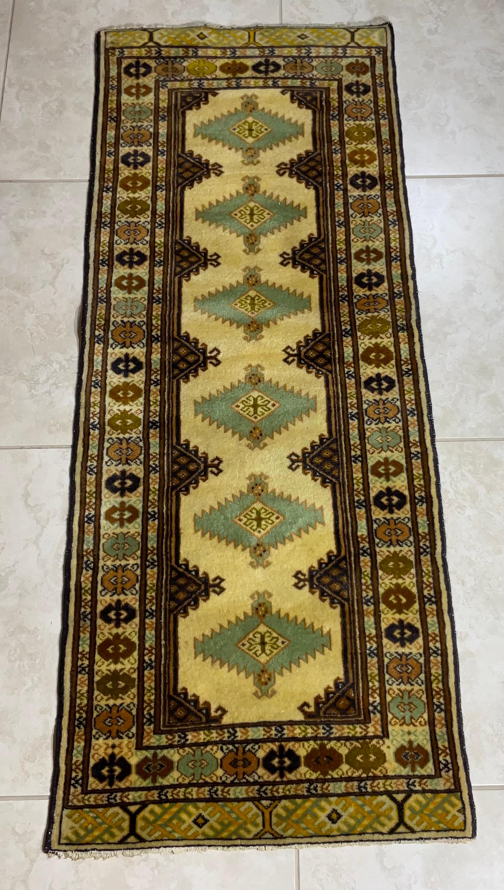 Hand-Knotted Narrow Vintage Hand Woven Runner Rug For Sale