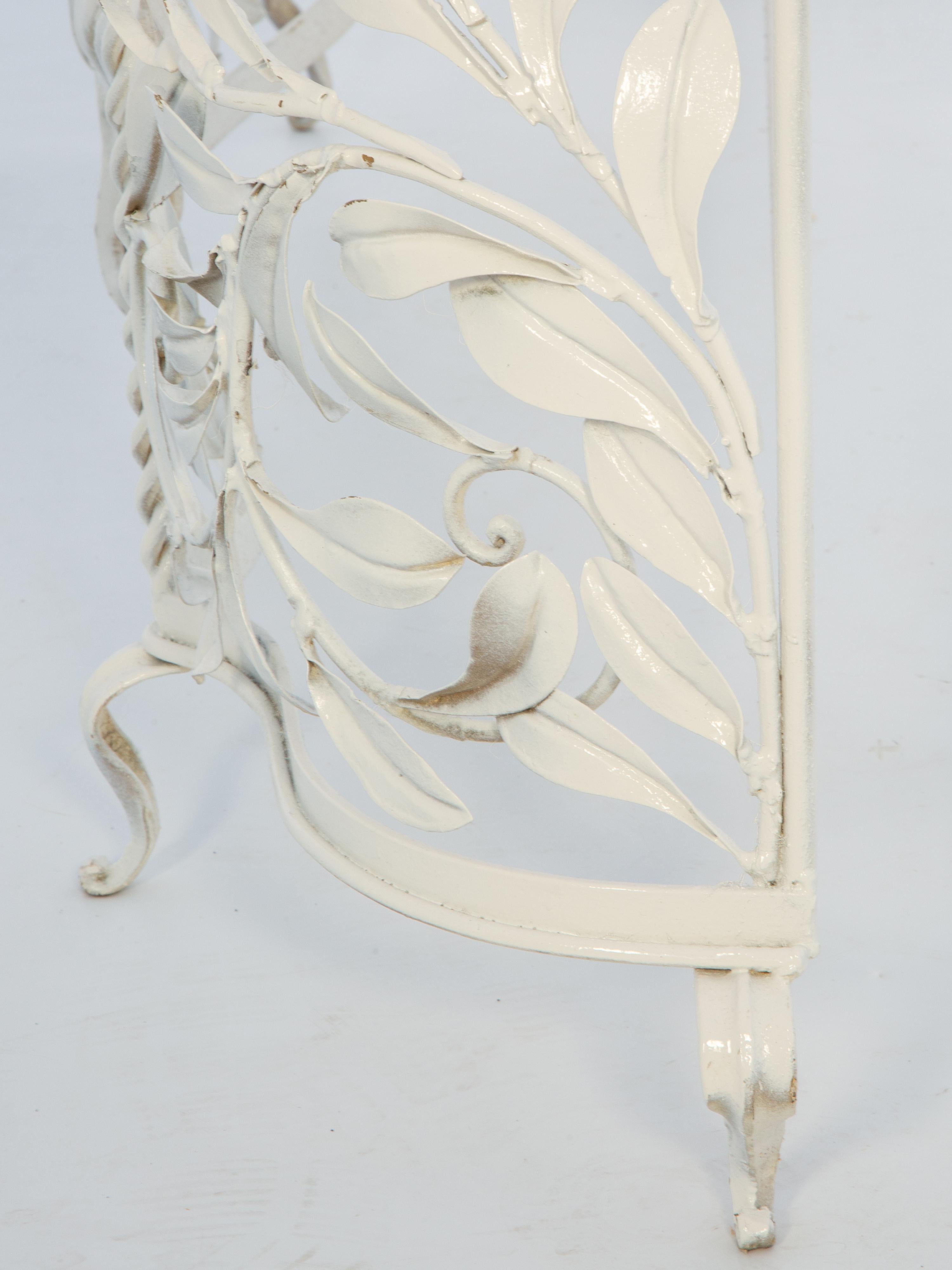 Wrought Iron Narrow Vintage Scrolling Metalwork Console with Shaped Marble Top For Sale