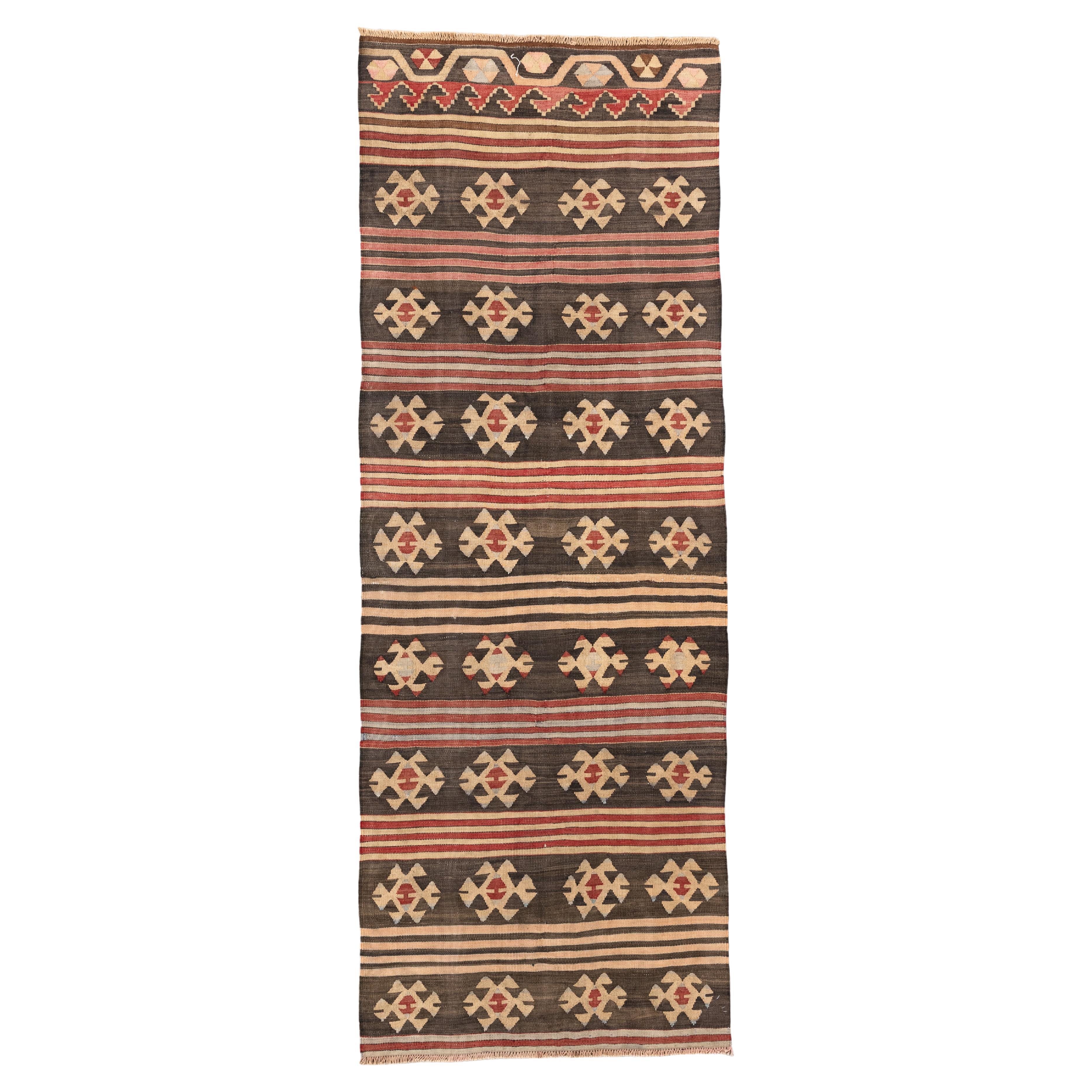 Striscia kilim turca vintage con medaglioni tribali in vendita