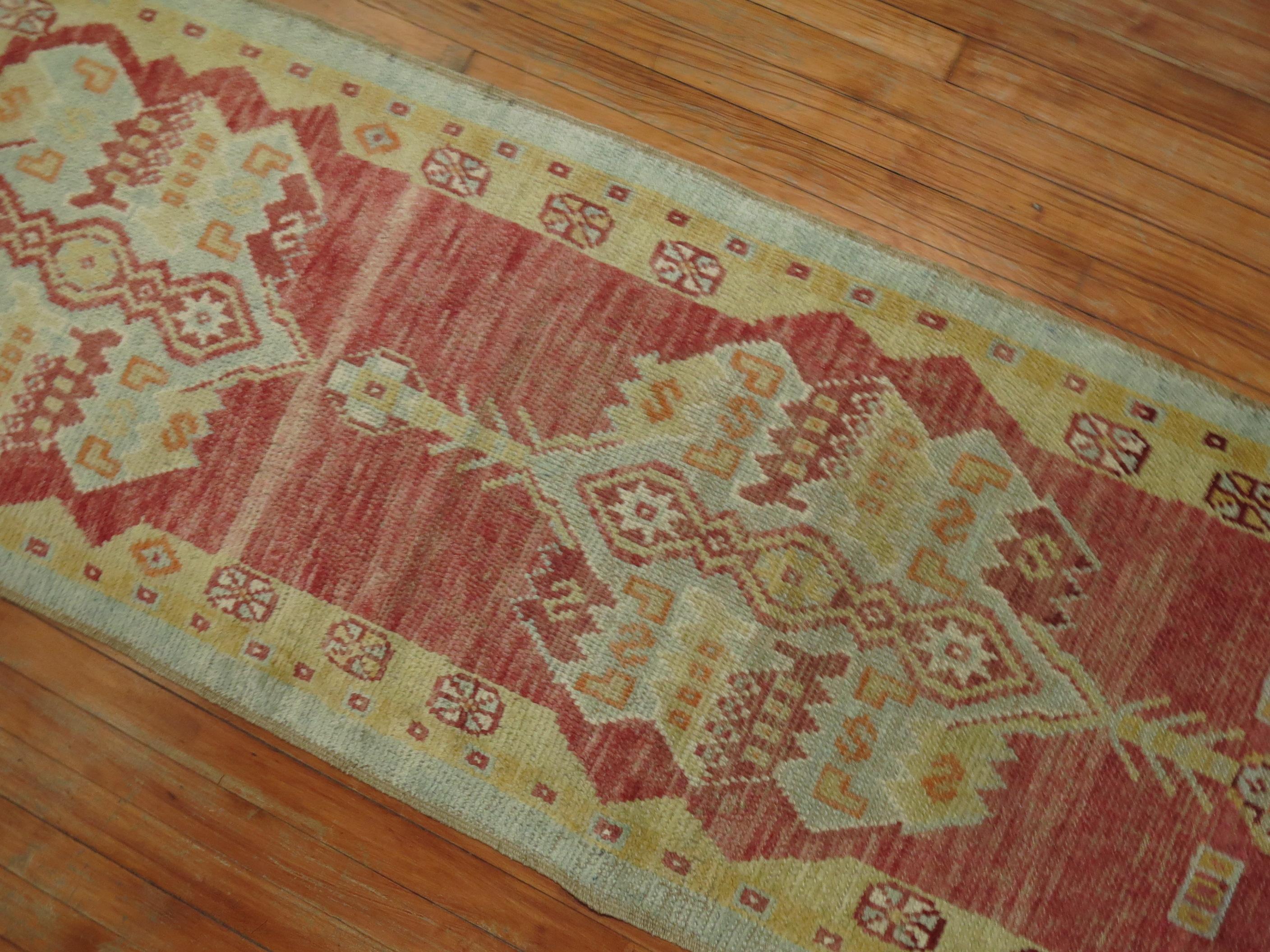 Narrow Vintage Turkish Oushak Runner In Good Condition In New York, NY